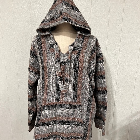 JER Baja -hoodie striped poncho Mexican style jacket - Picture 1 of 9